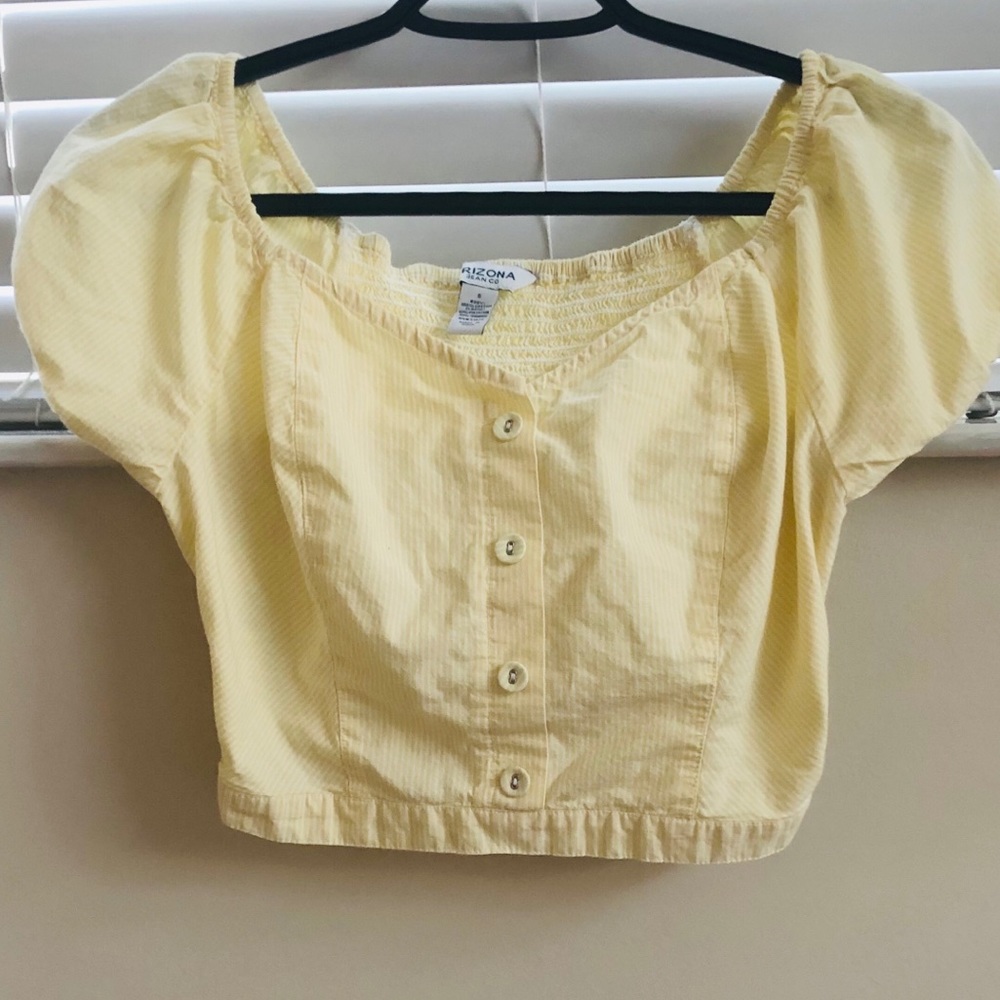 White and yellow striped crop top